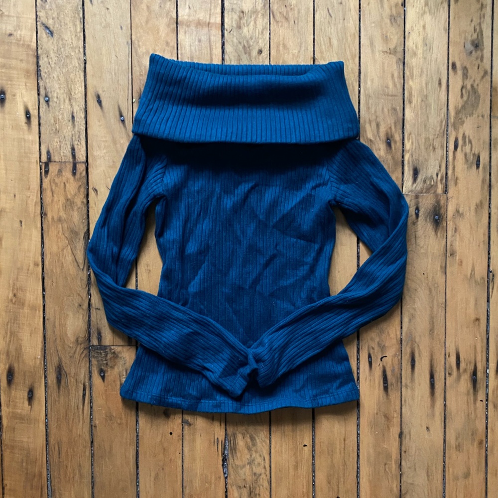 Madewell off shoulder long sleeve top in Mineral Blue, size XS - Picture 2 of 5